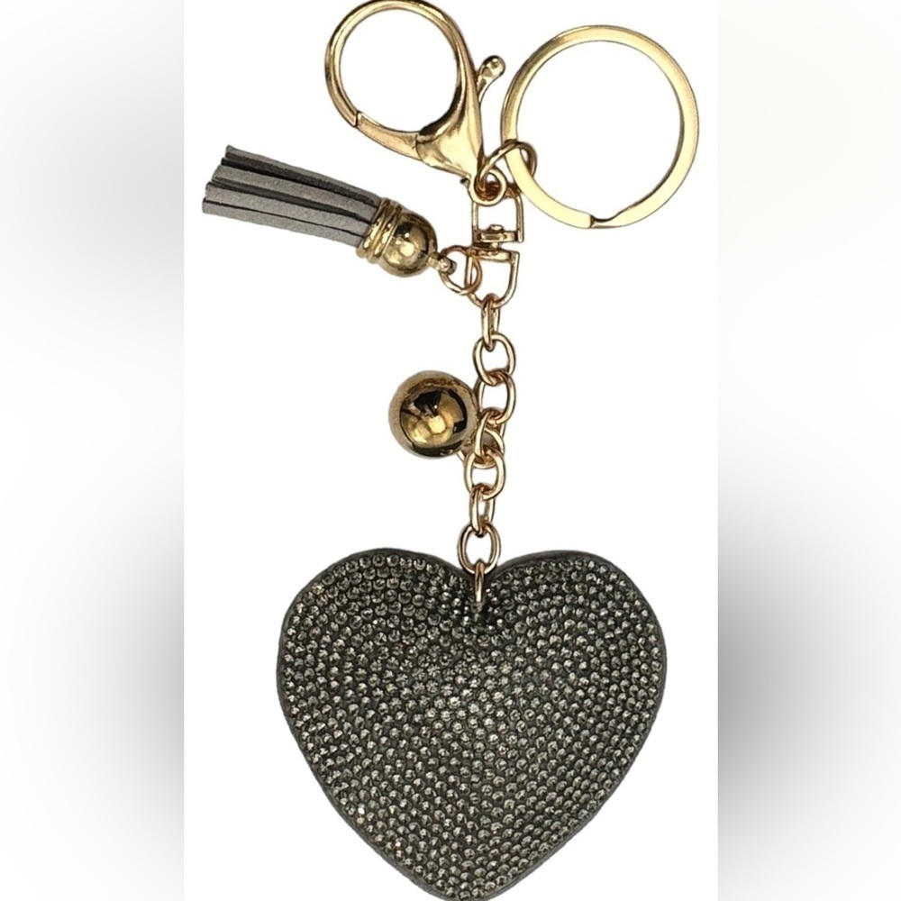 Puffy Heart Keychain - Bejeweled with Rhinestones - Plush Back - NIP